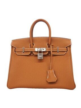 Hermes Handbag Birkin 25 Togo Gold Silver